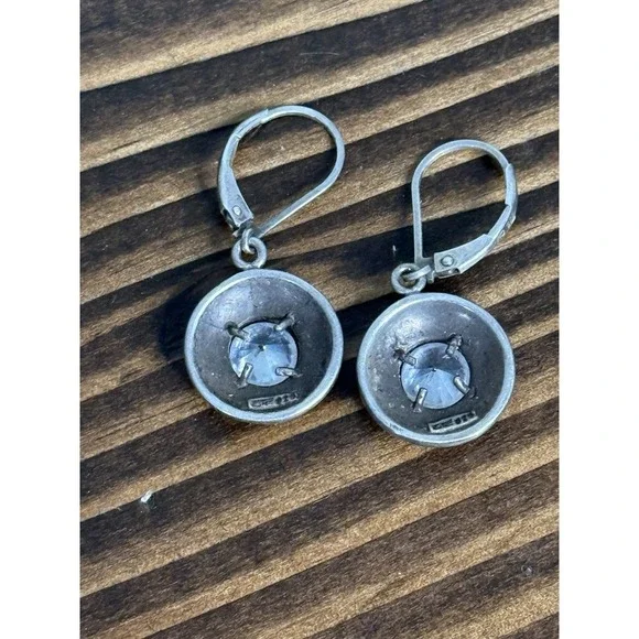 Vintage Dangle Earrings Sterling Silver 925 Clear Round Patina Marked oTc - Picture 2 of 5